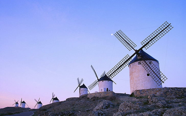 Windmills-spain, spain, mills, wind, nature and landscapes, HD wallpaper