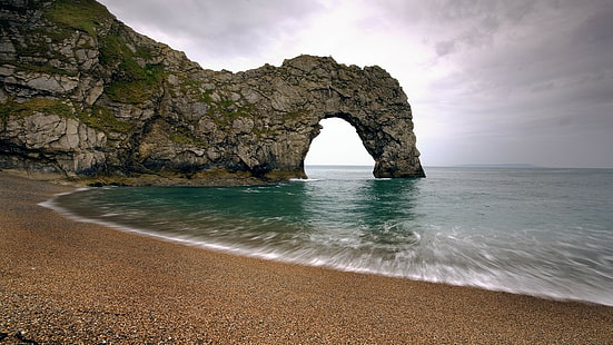 自然、崖、岩、海、ビーチ、長時間露光、ダードルドア、ダードルドア（イギリス）、 HDデスクトップの壁紙 HD wallpaper