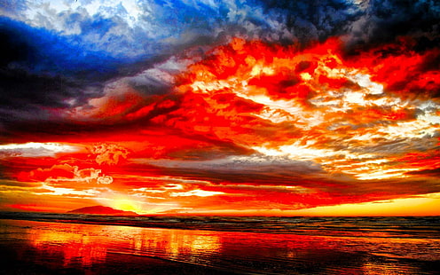 ความงามของ Ember ภาพสะท้อนภูเขาถ่านทะเลสาบ 3 มิติและนามธรรม, วอลล์เปเปอร์ HD HD wallpaper