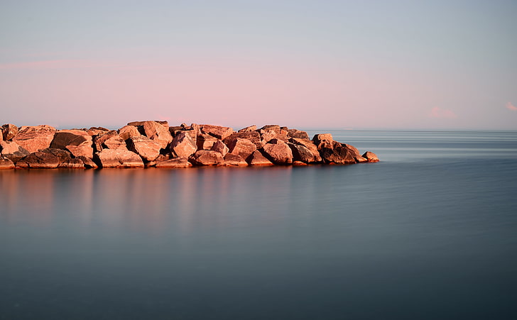 Calm Water, rock formation, Canada, Ontario, Beach, Lake, Outskirts, Toronto, lakeontario, HD wallpaper