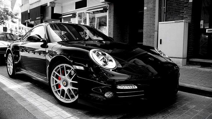 coupé noir, voiture, Porsche, Porsche GT3, coloration sélective, véhicule, Fond d'écran HD