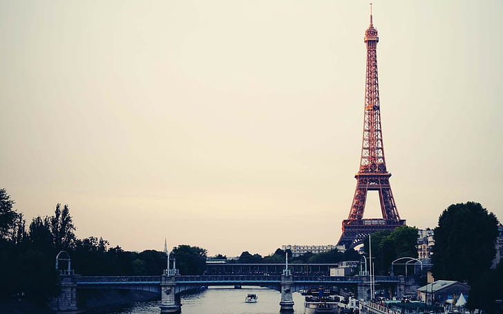 Париж, Эйфелева башня, Сена, река, HD обои