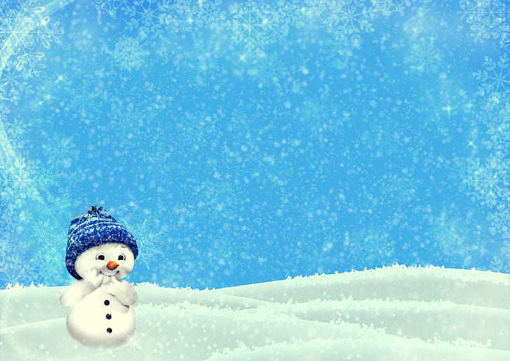 снежен човек, зима, Коледа, Нова година, сладък, илюстрация, HD тапет