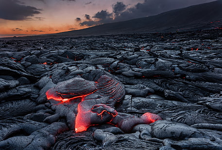lava, stenar, berg, brinnande, landskap, natur, HD tapet HD wallpaper