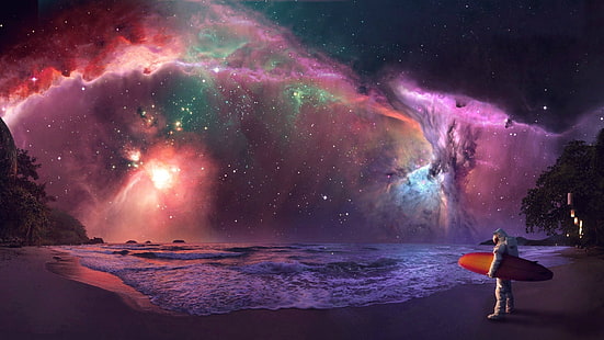 astronaut, Astronauta, nebulosa, rymden, stjärnor, Surfing, HD tapet HD wallpaper