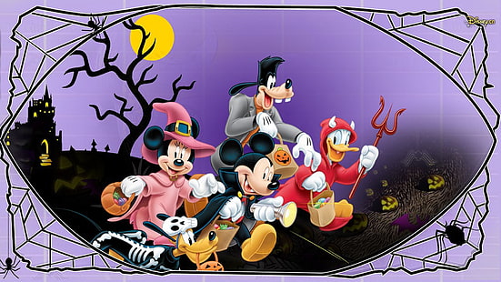 Halloweenowa Myszka Miki i Myszka Minnie Goofy Kaczor Donald Pluto Disney Halloween Tapeta 1920 × 1200, Tapety HD HD wallpaper