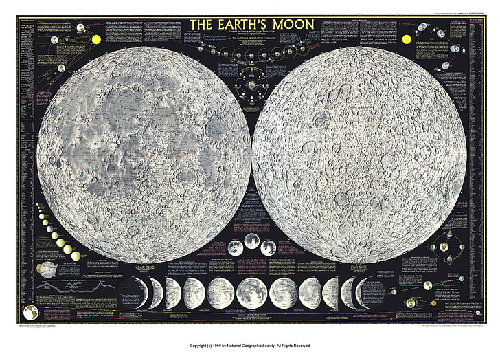 La ilustración de la luna de la tierra, mapa, luna, Fondo de pantalla HD