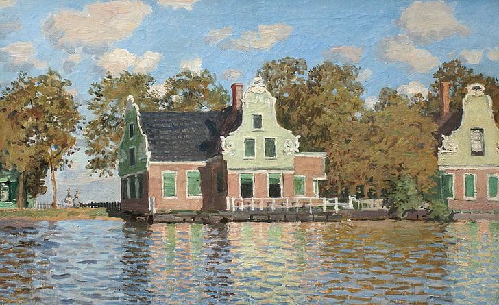 landskap, bild, Claude Monet, hus vid floden Zaan i Zaandam, HD tapet