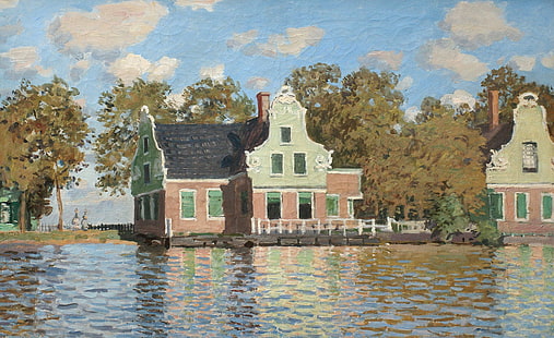 пейзаж, картина, Клод Моне, Къща на река Заан в Заандам, HD тапет HD wallpaper