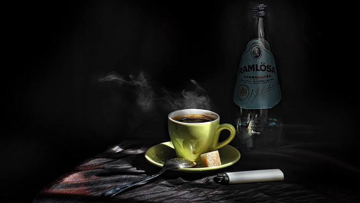 zwei weiße und braune Keramikbecher, Kaffee, Essen, Trinken, HD-Hintergrundbild