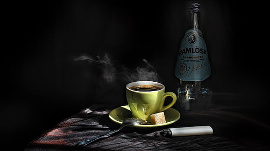 duas canecas de cerâmica brancas e marrons, café, comida, bebida, HD papel de parede HD wallpaper