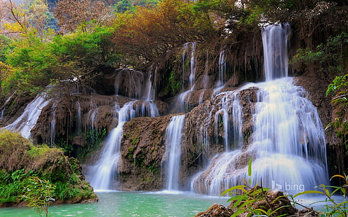 Красив водопад потоци-Bing тема тапет, HD тапет HD wallpaper