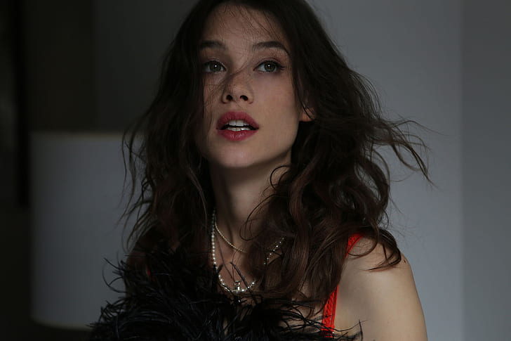 Astrid Berges-Frisbey, women, actress, model, long hair, brunette, red lipstick, HD wallpaper