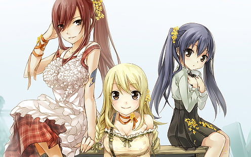 Anime, Fairy Tail, Erza Scarlet, Lucy Heartfilia, Wendy Marvell, Sfondo HD HD wallpaper
