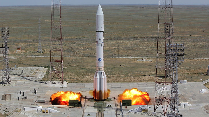 قاعدة بايكونور الفضائية ، صاروخ ، روسكوزموس، خلفية HD