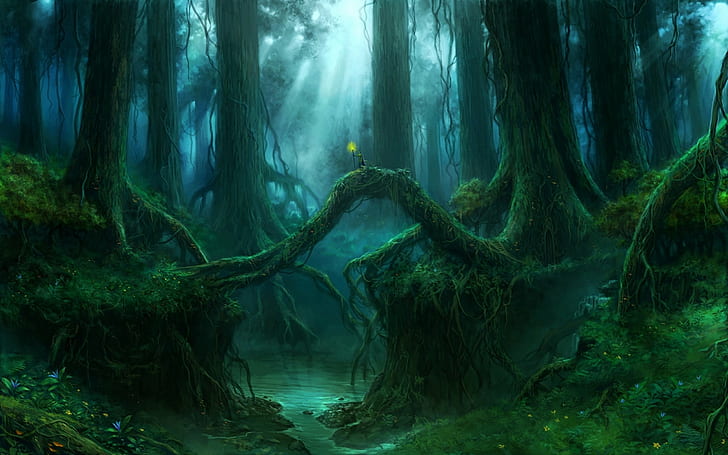 art, artwork, fantasy, forest, landscape, Magical, nature, tree, HD wallpaper