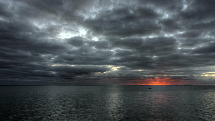 Photography, Ocean, Cloud, Dark, Grey, Horizon, Sky, HD wallpaper