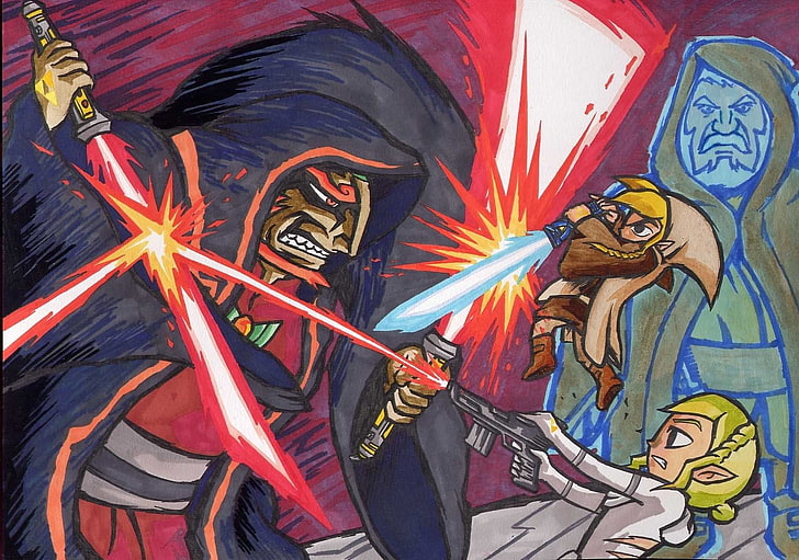 Comicfigur Illustration, Crossover, Link, Zelda, Star Wars, Obi-Wan Kenobi, Die Legende von Zelda, Die Legende von Zelda: The Wind Waker, HD-Hintergrundbild