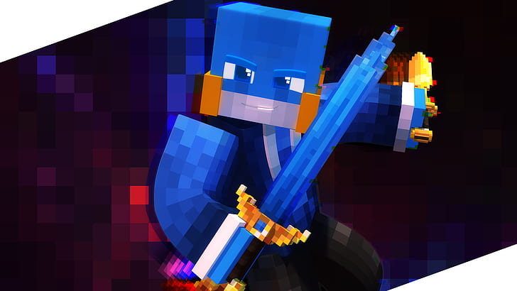 Minecraft, biru, pedang, Wallpaper HD