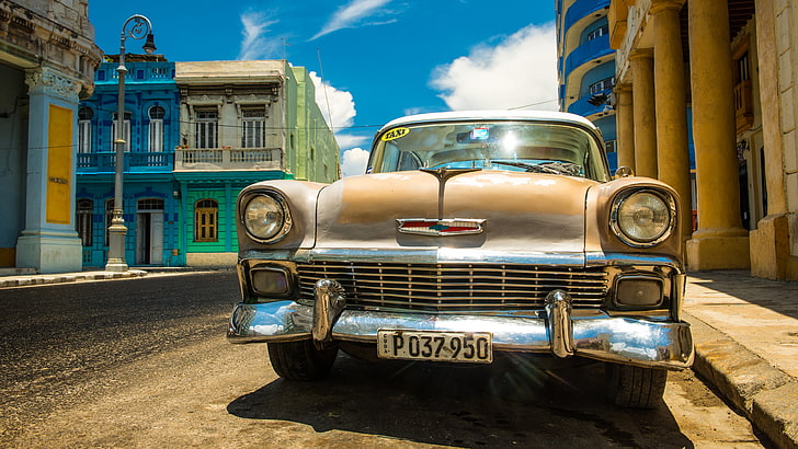 Chevrolet Bel Air, auto, auto d'epoca, Chevrolet, veicolo, Cuba, strada, auto d'epoca, vista sulla strada, città, Sfondo HD