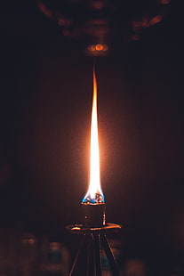 черный металлический факел, огонь, пламя, фитиль, HD обои HD wallpaper