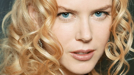 ansikte, skådespelerska, blå ögon, Nicole Kidman, kvinnor, porträtt, kändis, lockigt hår, HD tapet HD wallpaper
