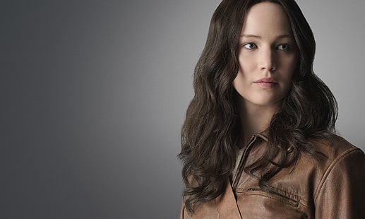 بلوزة نسائية من الجلد البني ، ممثلة ، جينيفر لورانس ، The Hunger Games: Mockingjay - الجزء 1، خلفية HD HD wallpaper