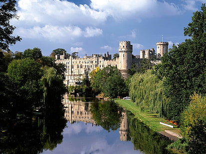 Château, Warwick, Angleterre, Royaume-Uni, réflexion, château de Warwick, Fond d'écran HD HD wallpaper