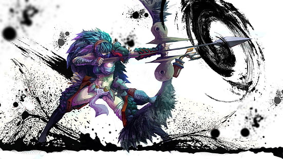 жена, държаща лък анимирани тапети, Monster Hunter, лък, nargacuga, HD тапет HD wallpaper