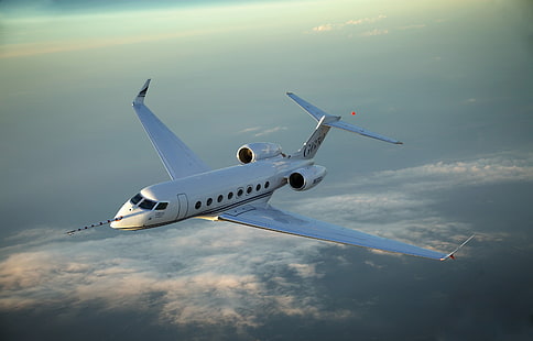 vitt flygplan, himlen, moln, foto, flyg, höjd, luftfart, planet, jet, Gulfstream, business class, G650, civil, HD tapet HD wallpaper