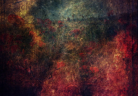 красная и зеленая абстрактная живопись, фон, пятна, грязь, темно, текстура, HD обои HD wallpaper