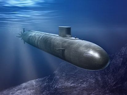 sottomarino nero, mare, oceano, sottomarino sott'acqua, Sfondo HD HD wallpaper