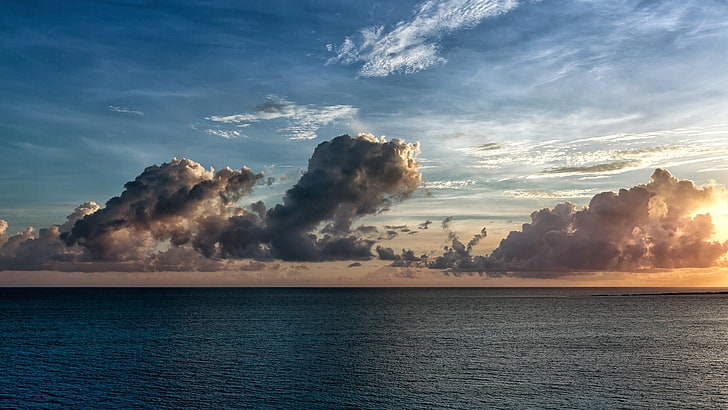 awan putih, pantai, awan, langit, alam, laut, Wallpaper HD