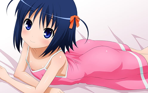 anime kızlar, pijama, yatak, loli, gülümseyen, HD masaüstü duvar kağıdı HD wallpaper