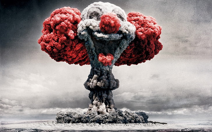 mainan mewah beruang merah dan hitam, jamur nuklir, badut, Wallpaper HD