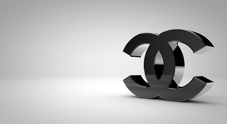 Лого на Chanel Shiny Black, дигитален тапет с лого на Chanel, Artistic, 3D, бял, студио, лъскави червени топки, лого, марка, черно, лукс, chanel, infinte, HD тапет