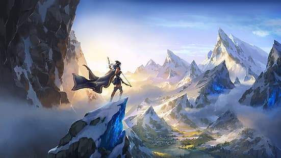 League of Legends ، Ashe (League of Legends) ، الجبال ، السماء، خلفية HD HD wallpaper