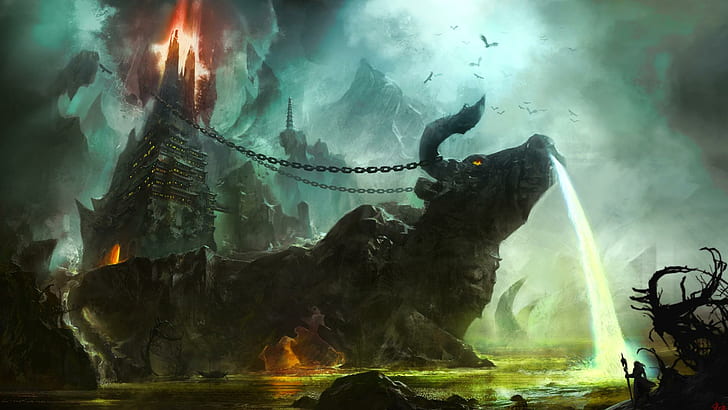 Minotaur Lair, castle, paint, cool, nice, dark, 3d and abstract, HD wallpaper