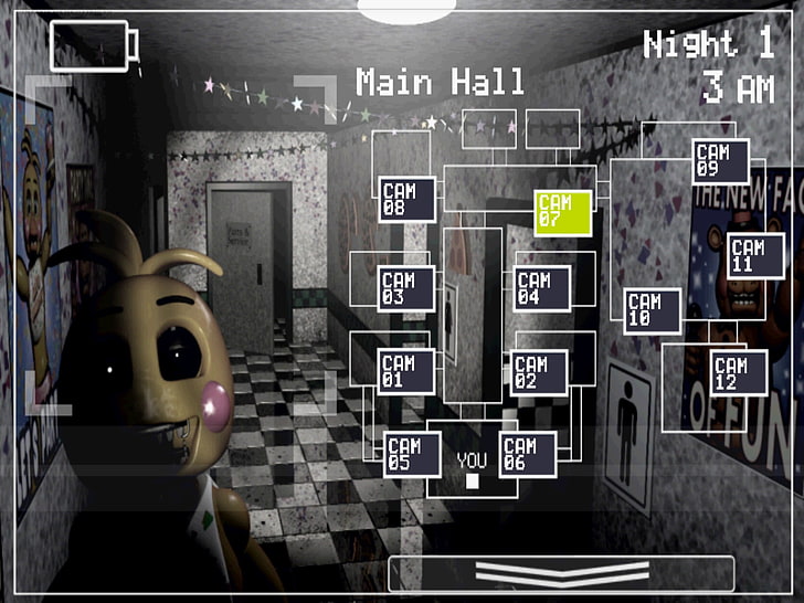скриншот игры в главном зале, Five Nights at Freddy's, видеоигры, животные, чучела животных, HD обои