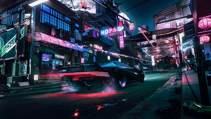 cyberpunk, Cyberpunk 2077, auto, inseguimento in auto, Sfondo HD