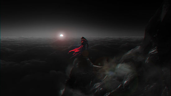 fond d'écran d'animation longue robe rouge des femmes, art fantastique, Castlevania, Dracula, vampires, nuages, montagnes, effets, Castlevania: Lords of Shadow, Fond d'écran HD HD wallpaper