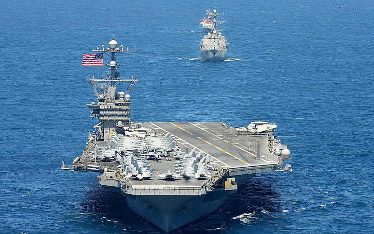 Navi da guerra, USS George Washington (CVN-73), portaerei, jet da combattimento, blu marino, nave da guerra, Sfondo HD