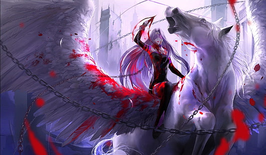 Fate Series, Fate/Stay Night, Horse, Rider (Fate/stay night), Wings, HD wallpaper HD wallpaper