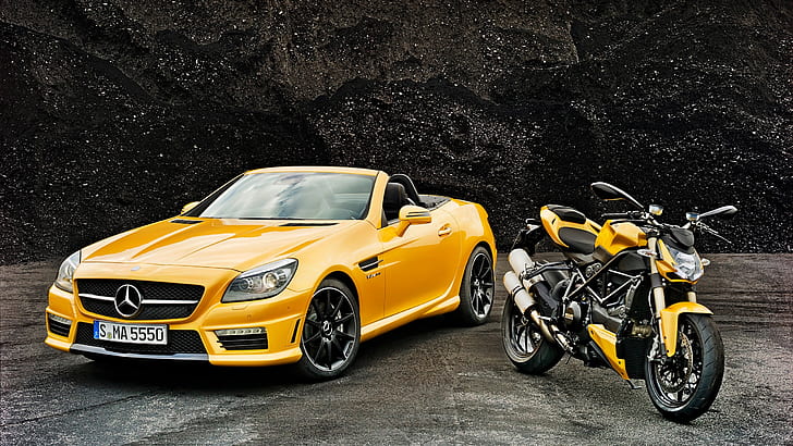 yellow, Mercedes-Benz, convertible, Mercedes, AMG, ducati, R172, SLK-Class, HD wallpaper