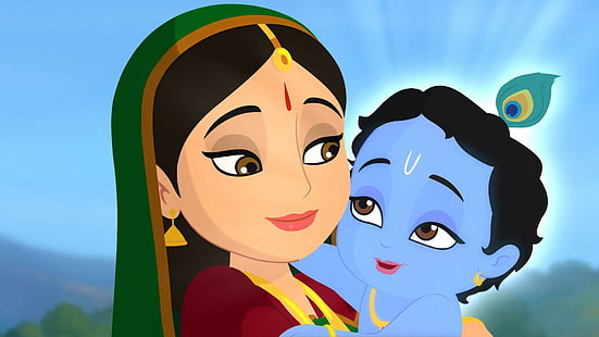 Yashoda y Little Krishna, foto gráfica de la deidad hindú, dibujos animados, 1920x1080, little krishna, yashoda, Fondo de pantalla HD HD wallpaper
