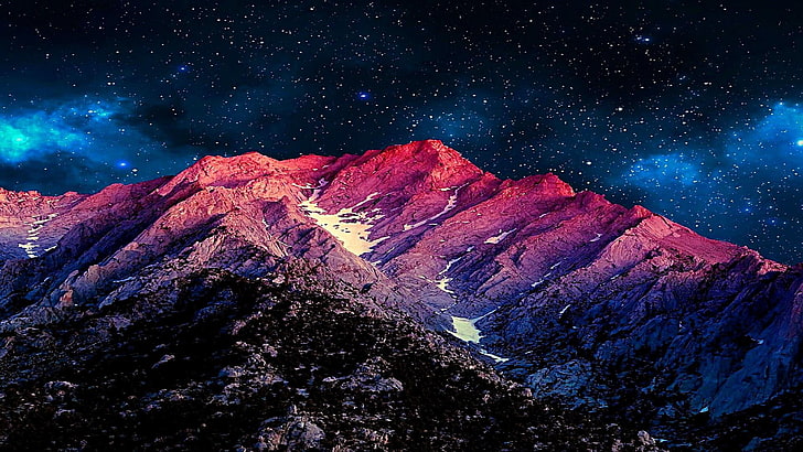 stars, mountain, starry night, starry, night, night sky, starry sky, HD wallpaper