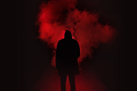 smoke, hood, silhouette, dark, red, black, HD wallpaper HD wallpaper