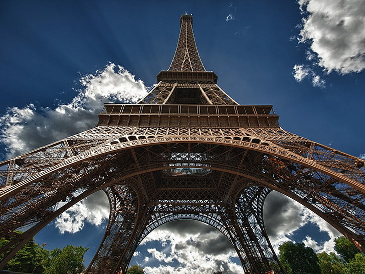 архитектура, башня, франция, французская, эйфелева башня, деревья, небо, облака, HD обои