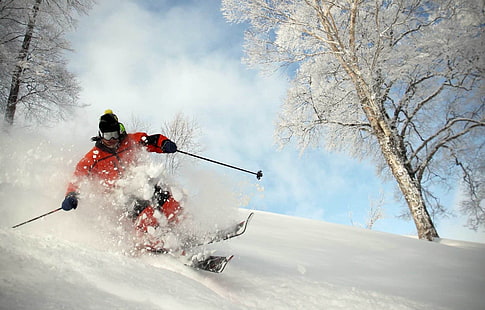 山、スキー、スキー、雪、スポーツ、冬、 HDデスクトップの壁紙 HD wallpaper
