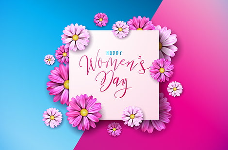 kwiaty, szczęśliwy, różowe tło, 8 marca, różowy, dzień kobiet, 8 marca, Tapety HD HD wallpaper